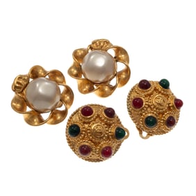 Chanel, Two Pairs of Gripoix, Simulated Pearl, Gold-Tone Ear Clips