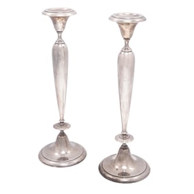 Pair Shreve & Co. Neoclassical Style Sterling Silver Candlesticks