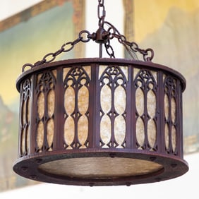 Arts & Crafts Mica and Metal Chandelier