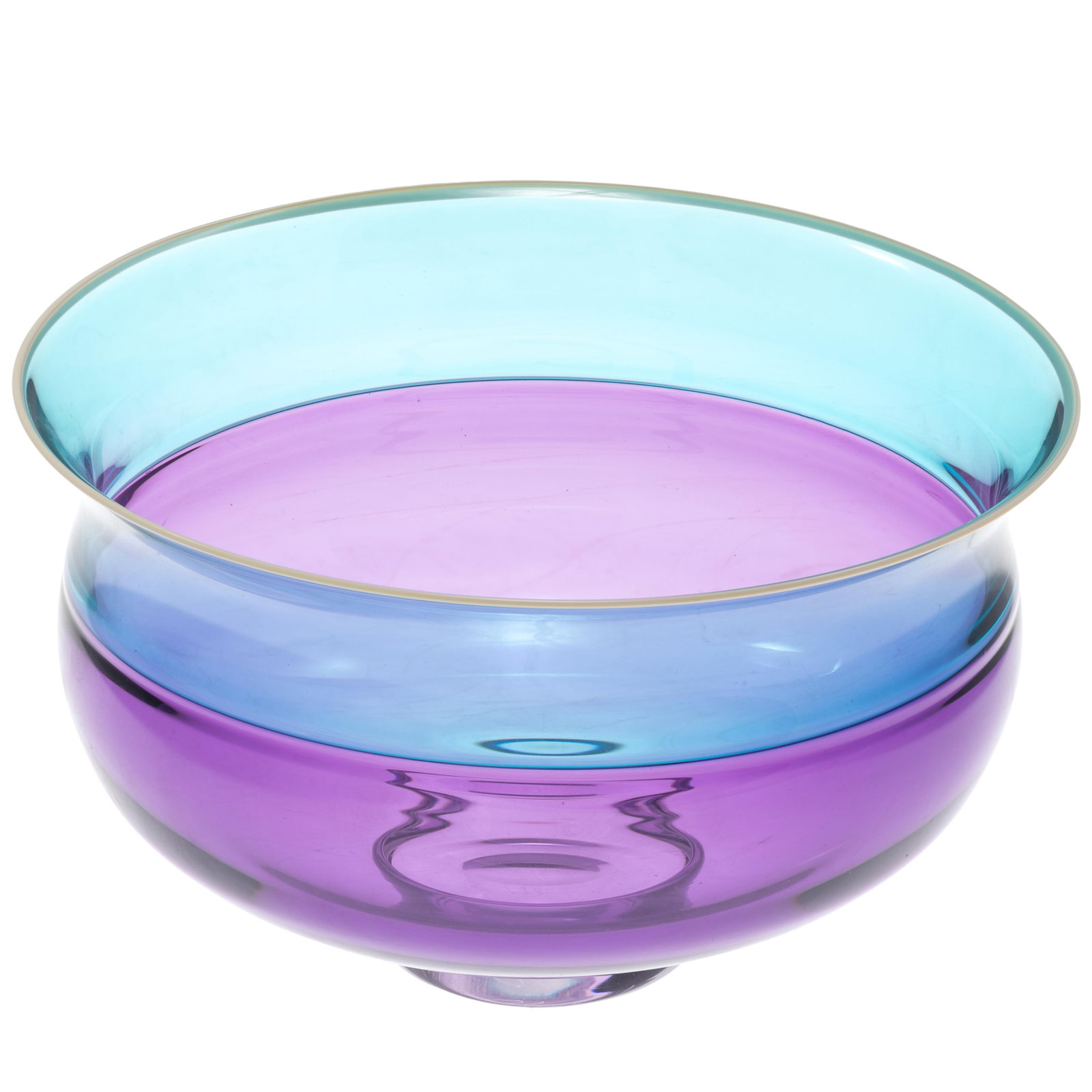 Alex Brand Art Glass Bowl: Alex Brand Art Glass Bowl Of blue and purple glass, signed, dated 1995 on base. 5 1/2in (13cm) h. 9 1/4in (23cm) d. Alex Brand's art glass pieces are in the collection of the Smithsonian Museum and th
