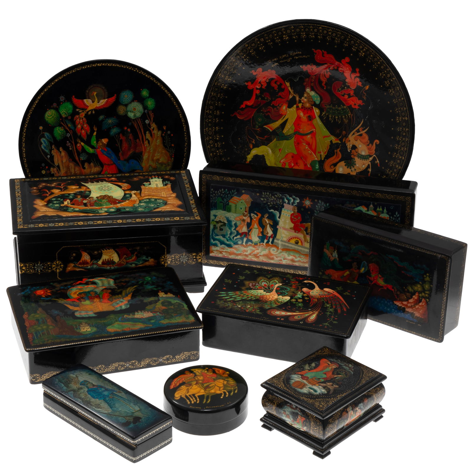 A Collection of Russian Lacquer Boxes and Trays (1 of 5)