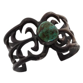 Navajo Turquoise, Sandcast Silver Cuff Bracelet