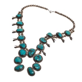 Navajo Turquoise, Silver Squash Blossom Necklace