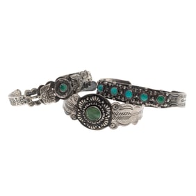 Collection of Three Navajo Turquoise, Sterling Silver Cuff Bracelets