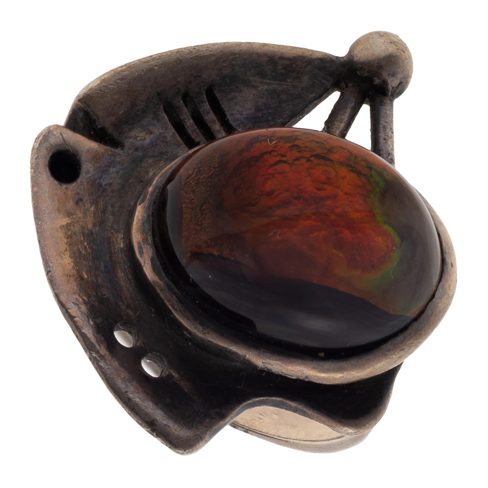 Modernist Fire Agate, Sterling Silver Ring, Peter Broome (1 of 5)