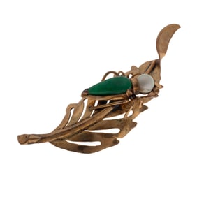 Jade, Cultured Pearl, 14k Pin