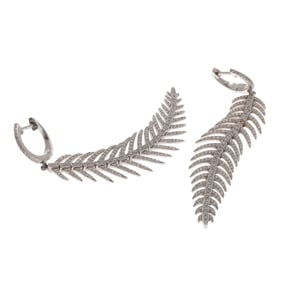 Pair of Diamond, 14k White Gold Feather Earrings, Jennifer Miller