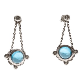Pair of Blue Topaz, Diamond, 18k Earrings