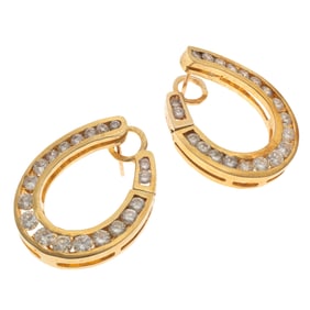 Pair of Diamond, 18k Yellow Gold Earrings