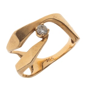 Modernist Diamond, 14k Yellow Gold Ring