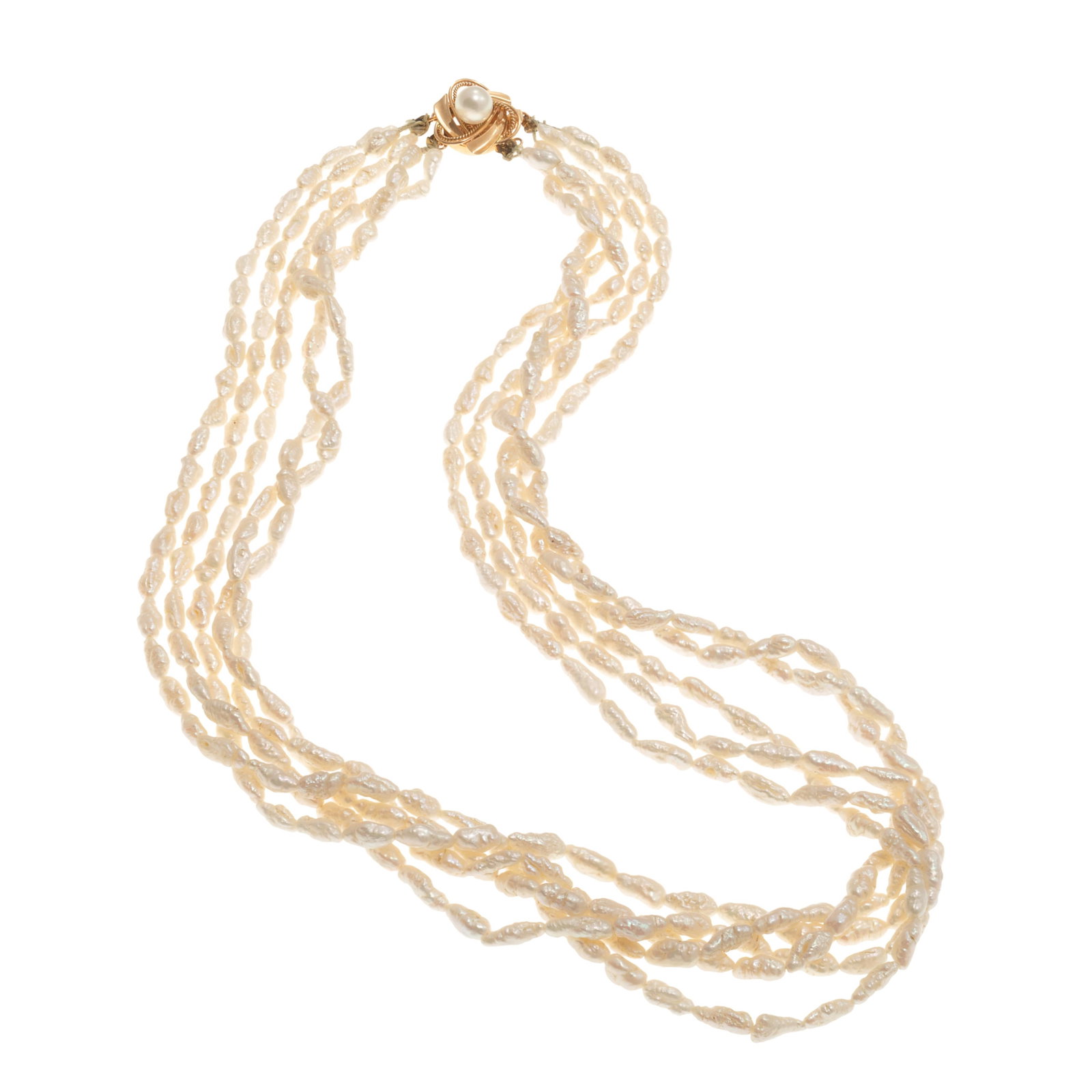 Freshwater Cultured Pearl, 14k Yellow Gold Necklace: Freshwater Cultured Pearl, 14k Yellow Gold Necklace Featuring numerous freshwater cultured pearls completed by a 14k yellow gold tongue-and-groove clasp highlighted by one additional round cultured pe