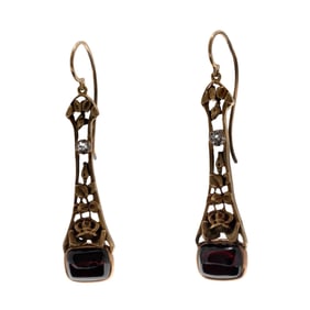Pair of Garnet, Diamond, 14k Rose Gold Earrings
