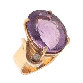 Amethyst, Diamond, 14k Yellow Gold Ring