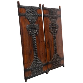 Pair Chinese Iron Mounted Courtyard Doors