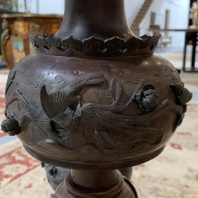 Two Partial Japanese Bronze Censers, Meiji Period