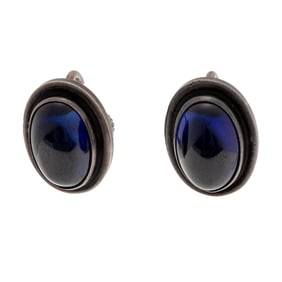 Pair of Georg Jensen Glass, Sterling Silver Ear Clips