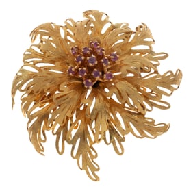 Pink Sapphire, 18k Flower Pin
