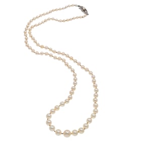 Graduated Cultured Pearl, Silver Necklace