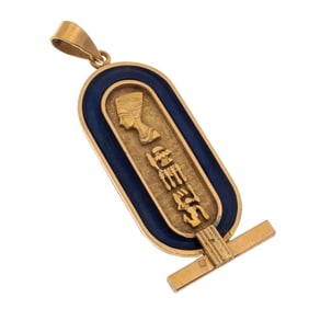 Enamel, 18k Yellow Gold Egyptian Cartouche Pendant