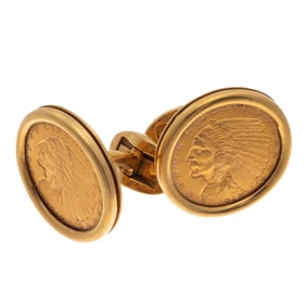 Pair of U.S. Indian Head Gold Coin, 18k Cufflinks
