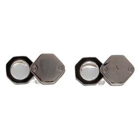 Pair of Enamel, 18k White Gold 'Loupe' Cufflinks