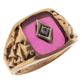 Gent's Diamond, Synthetic Ruby, 10k Ring