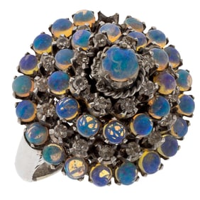 Diamond, Opal, Silver Princess Ring