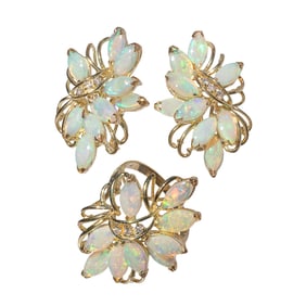 Opal, Diamond, 14k Yellow Gold Jewelry Suite