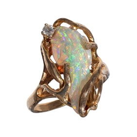 Opal, Diamond, 14k Yellow Gold Ring