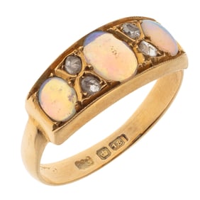 Victorian Opal, Diamond, 18k Yellow Gold Ring