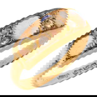 Victorian Opal, Diamond, 18k Yellow Gold Ring: Victorian Opal, Diamond, 18k Yellow Gold RingFeaturing three oval opals measuring approximately 6.0 x 4.0 mm to 5.0 x 3.7 mm, accented by four rose-cut diamonds, set in an 18k yellow gold ring mountin