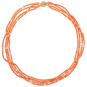 Coral, Cultured Pearl, 14k Necklace