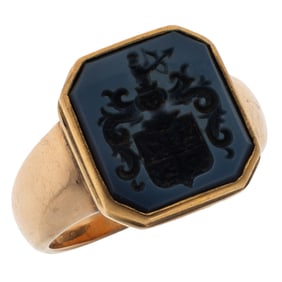 Hardstone Intaglio, 14k Yellow Gold Ring