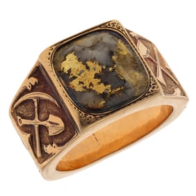 Victorian Mining Themed, Gold Quartz, 14k Rose Gold Ring