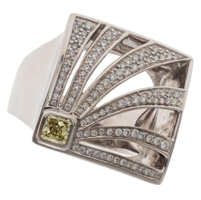 Colored Diamond, Diamond, 18k White Gold Ring