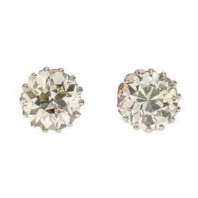 Pair of Diamond, 14k White Gold Earrings