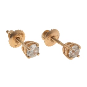 Pair of Diamond, 14k Yellow Gold Earrings