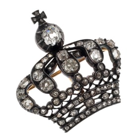 Victorian Diamond, 14k, Silver Crown Pin