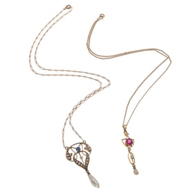 Collection of Two Edwardian 14k Yellow Gold Lavalieres