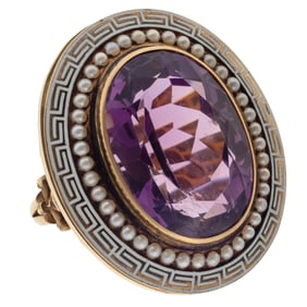 Amethyst, Enamel, 14k Yellow Gold Ring