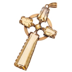Citrine, 14k Celtic Cross Pendant