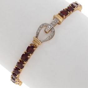 Diamond, Garnet, 14k Yellow Gold Bracelet