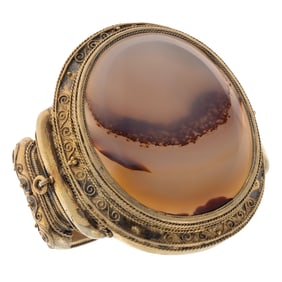 Victorian Etruscan Revival Agate, Vermeil Bracelet