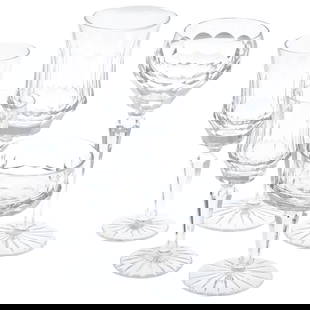Galway Crystal Goblets: Galway Crystal Goblets'Old Galway' pattern.Comprising;Twelve champagne goblets. 5inTwelve hock wine goblets 8 1/4inEleven water goblets 8 1/4inTwelve claret goblets 7 1/4inTwelve shite wine goblets 6