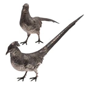 Pair German Sterling Table Pheasants