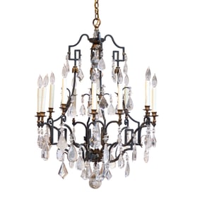 Rococo Style Iron, Crystal and Rock Crystal Chandelier