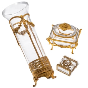 A Collection of French Ormolu and Clear Glass Decorations