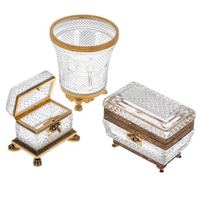 A Collection of French Ormolu and Cut Glass Dressing Table Articles