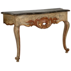 Pair Italian Rococo Painted and Gilt Console Tables