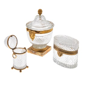 A Collection of French Ormolu and Cut Glass Table Decorations
